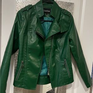 NWOT Green Faux Leather Moto Jacket